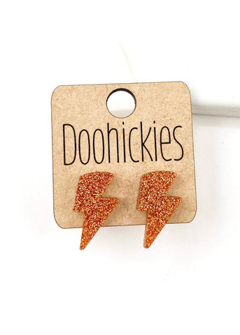 School Spirit Lightning Bolt Stud Earrings: Orange Glitter