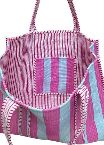 Reef Pink and Blue Striped Tote Bag