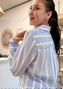 Beach Days Blue/White Striped Button Up