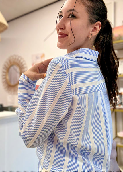 Beach Days Blue/White Striped Button Up