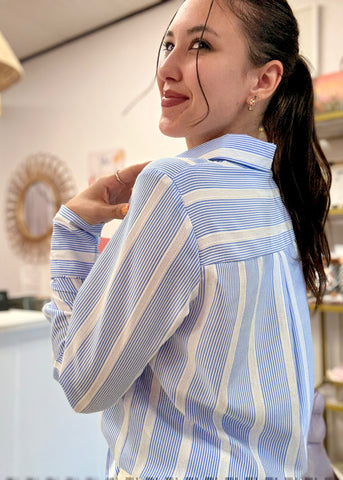 Beach Days Blue/White Striped Button Up