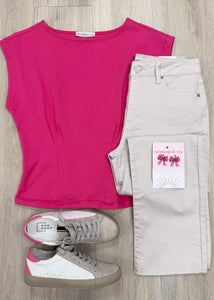 Talk To Me Hot Pink Gathered Waist Top