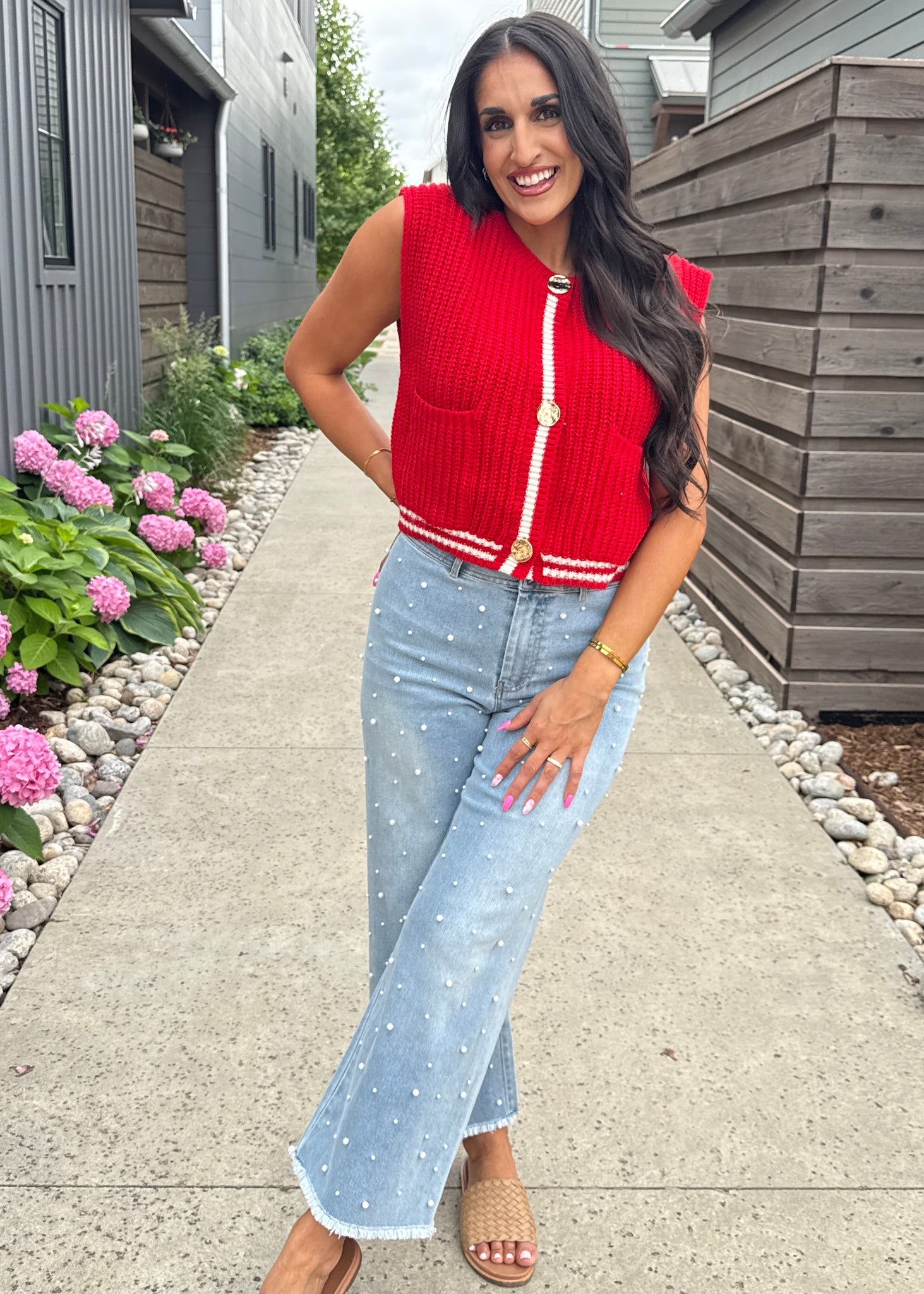 Envious of You Pearl Embellished Wide Leg Denim