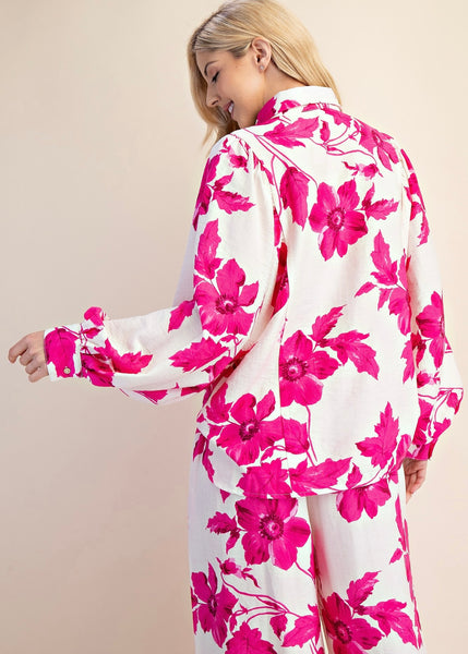 Seeing Pink Floral Long Sleeve Button Up