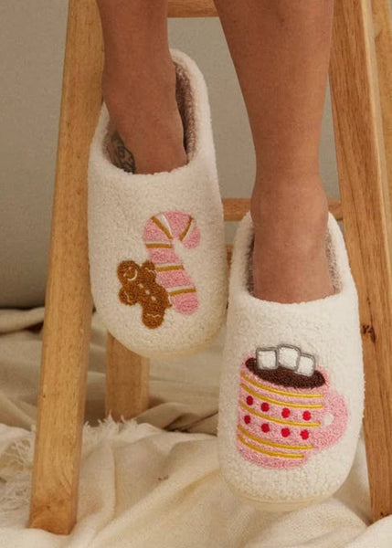 Gingerbread Hot Cocoa Holiday Sherpa Slippers