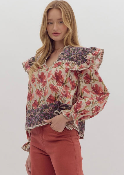 Checkin' In Multi Floral Blouse