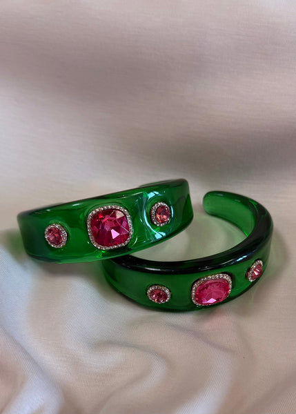 Aria Acrylic Cuff Bracelet - Green/Pink