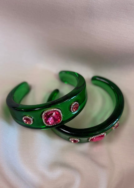 Aria Acrylic Cuff Bracelet - Green/Pink