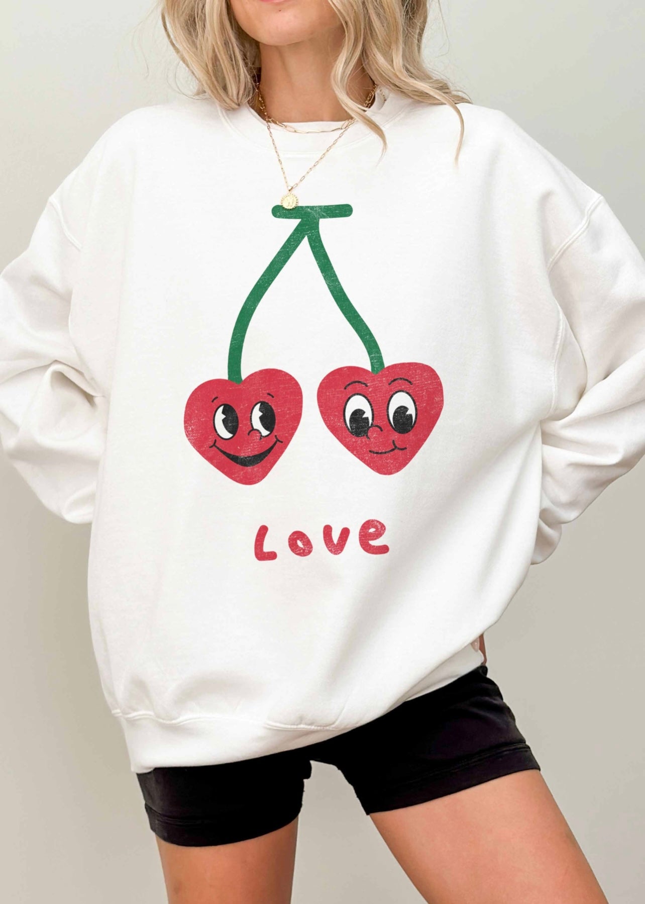Cherry Love Oversized White Sweatshirt