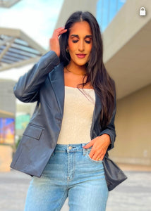 Embrace It Midnight Blue Faux Leather Blazer