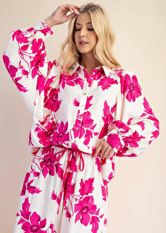 Seeing Pink Floral Long Sleeve Button Up