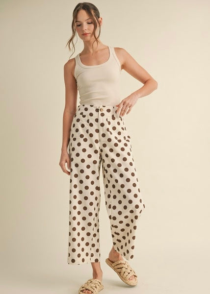 Perfect In Polka Dots Wide Leg Pants - Brown