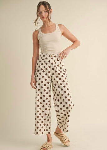 Perfect In Polka Dots Wide Leg Pants - Brown