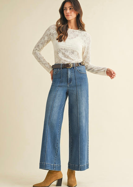 【SCENERITY】Brush pin tuck wide jeans Destiny Wide Leg Pin-Tuck Denim – Pink Attitude Boutique