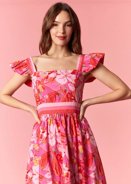 Flower Power Ruffle Sleeve Maxi Dress