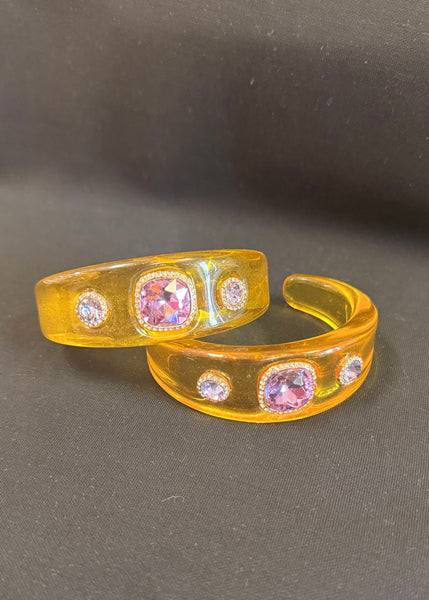 Aria Acrylic Cuff Bracelet - Yellow/Purple
