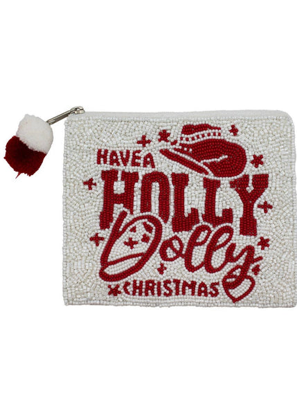 "Have A Holly Dolly Christmas" Beaded Zipper Pouch