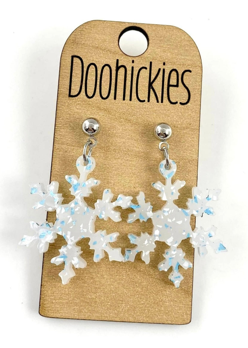 Blue Confetti Snowflakes Acrylic Christmas Earrings