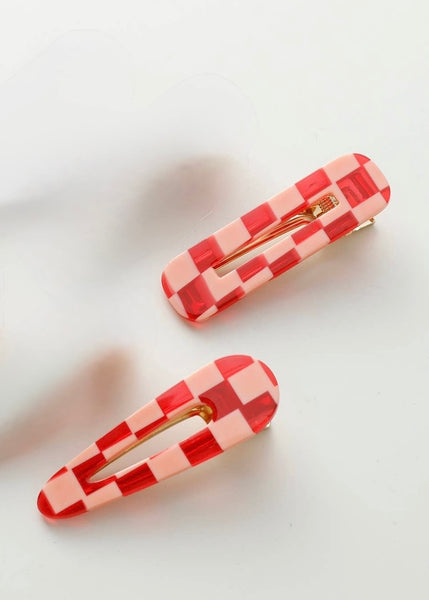 Gemma Barrette Hair Clip (Set of 2) Red Checkered