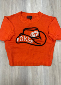 "OSU POKES" Orange Stadium Sweater Top with Metallic Lettering