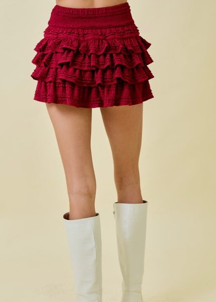 Summer Fling Crimson Lace Ruffled Skort