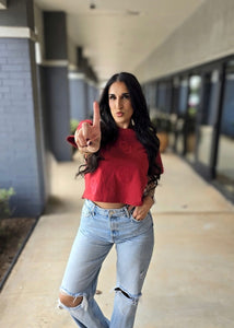OU Ritter On Repeat Crimson Crop Tee