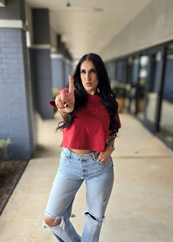 OU Ritter On Repeat Crimson Crop Tee