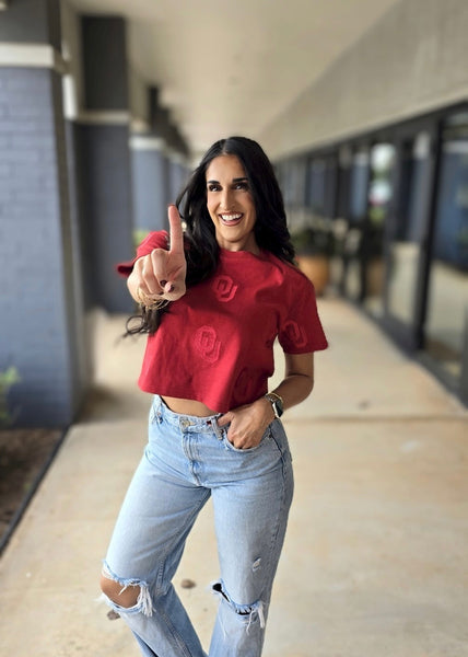 OU Ritter On Repeat Crimson Crop Tee