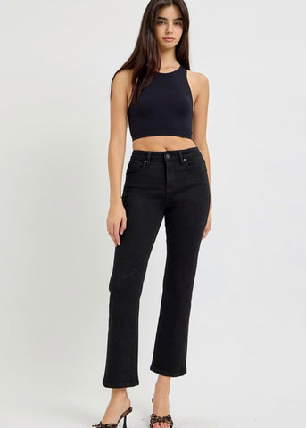 Rylie Black High Rise Cropped Straight Leg Denim