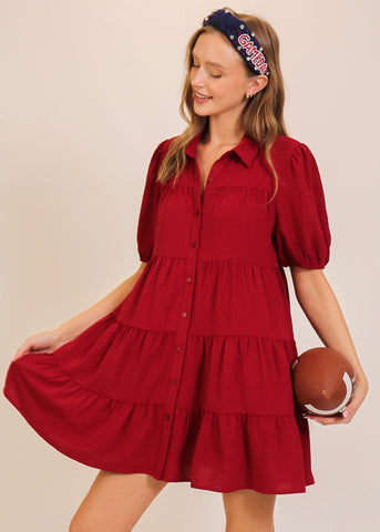 Sudden Connection Burgundy Short Sleeve Dress