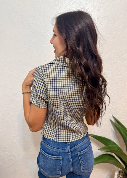 Back In The Classroom Navy-Cream Check Top