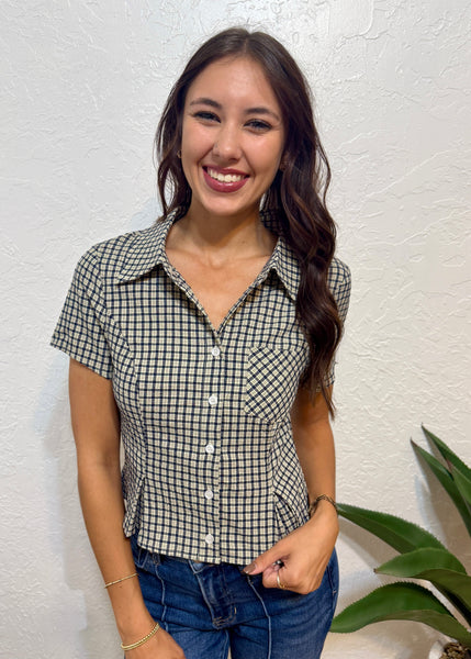 Back In The Classroom Navy-Cream Check Top