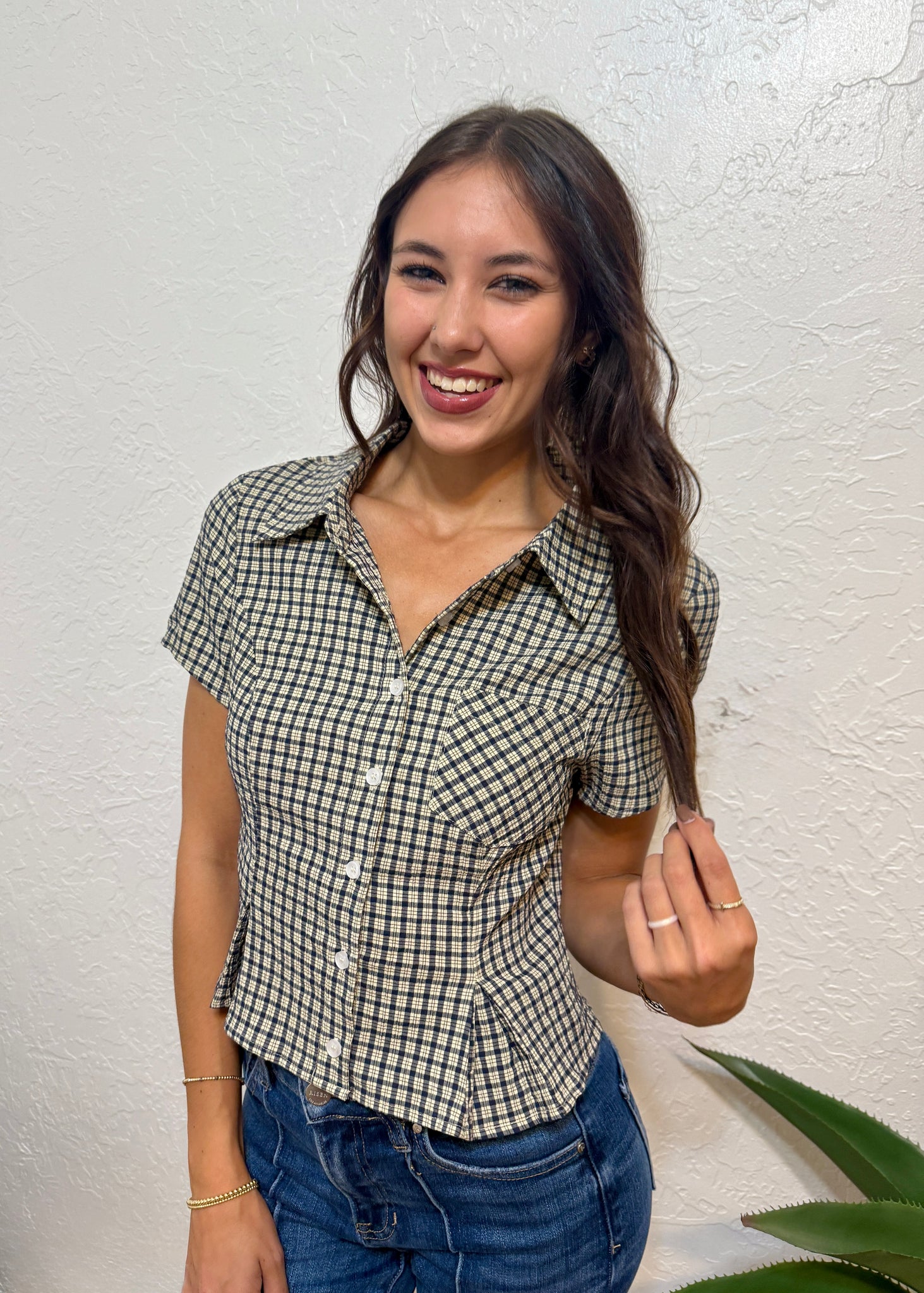 Back In The Classroom Navy-Cream Check Top