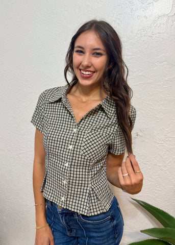 Back In The Classroom Navy-Cream Check Top