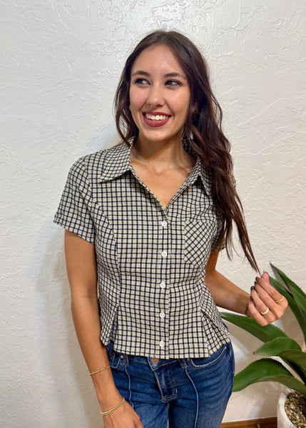 Back In The Classroom Navy-Cream Check Top