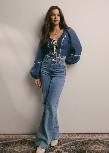 Blow My Mind Denim Lace Up Top
