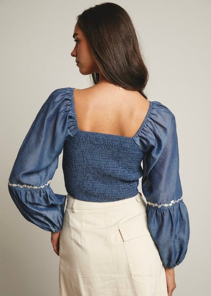 Blow My Mind Denim Lace Up Top