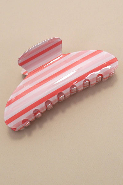 JUMBO STRIPE PLAID OVAL HAIR CLAW CLIPS | 40H1069: PINK GREEN
