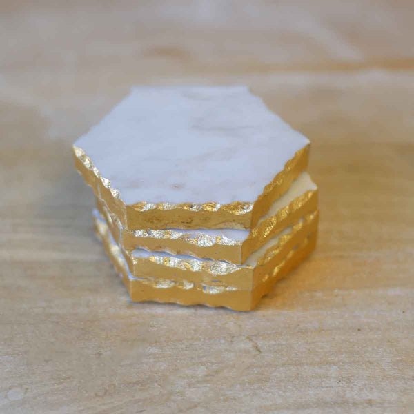 Vernazza Marble Coasters  White/Gold