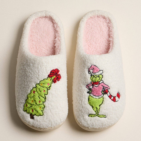 Grinch Christmas Tree Sherpa Slippers