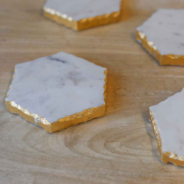 Vernazza Marble Coasters  White/Gold