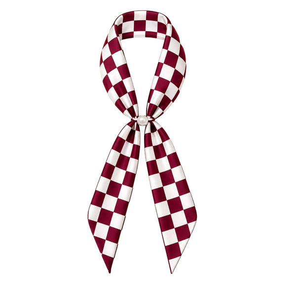 Checkered Gameday Magnetic Scarf Necklace: Crimson/White