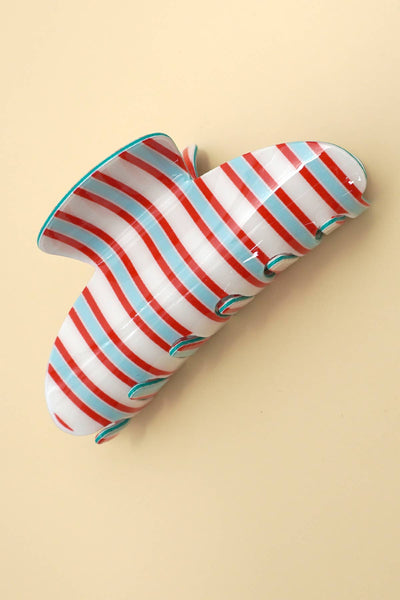 JUMBO STRIPE PLAID OVAL HAIR CLAW CLIPS | 40H1069: PINK GREEN