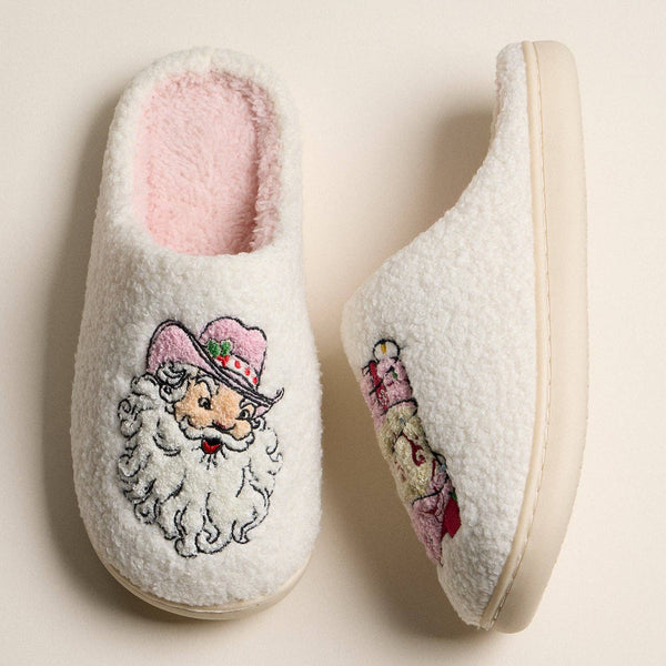 Cowboy Santa and Pink Boot Sherpa Slippers