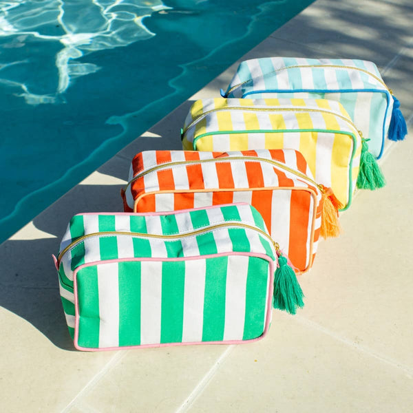Megan White/Emerald Stripe Cosmetic Bag