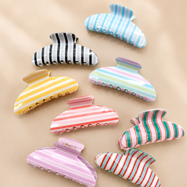 JUMBO STRIPE PLAID OVAL HAIR CLAW CLIPS | 40H1069: PINK GREEN