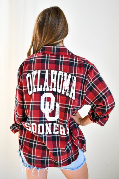 Oklahoma Sooners Plaid Button Up Top