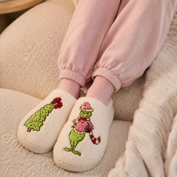 Grinch Christmas Tree Sherpa Slippers