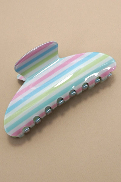 JUMBO STRIPE PLAID OVAL HAIR CLAW CLIPS | 40H1069: PINK GREEN