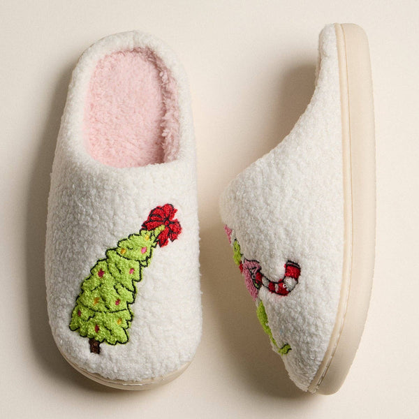 Grinch Christmas Tree Sherpa Slippers